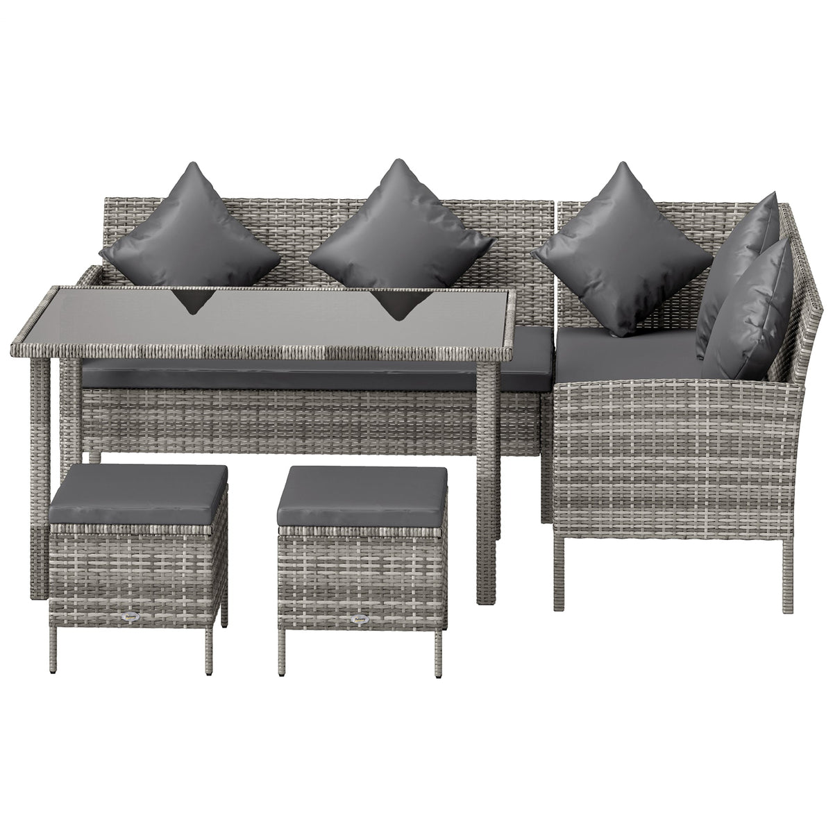 5 Piece Rattan Garden Furniture Set, 6 Seater Corner Dining Set, Dark Grey — product view 2