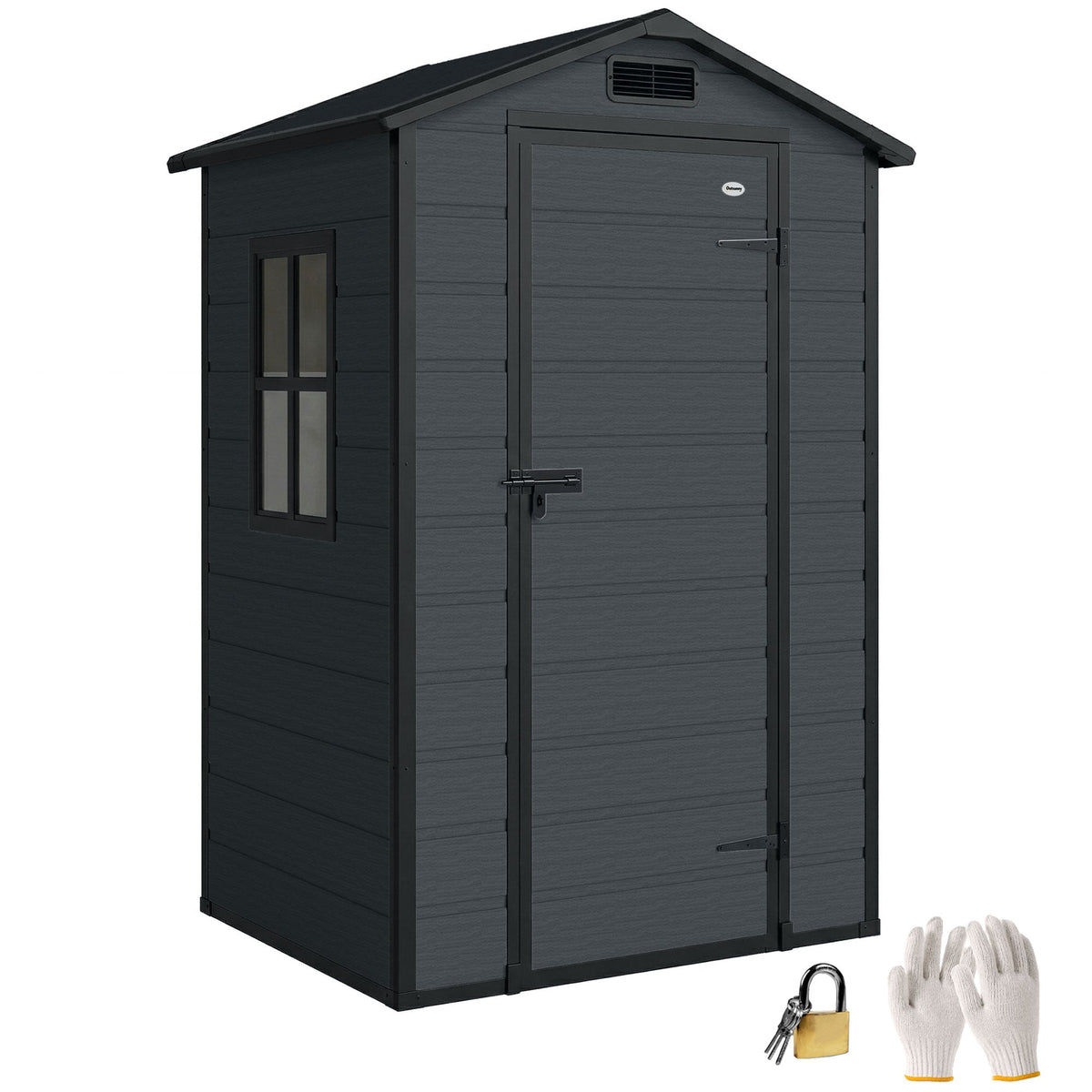 4' x 3' Plastic Garden Shed with Floor, Window and Vent, Dark Grey — product view 1