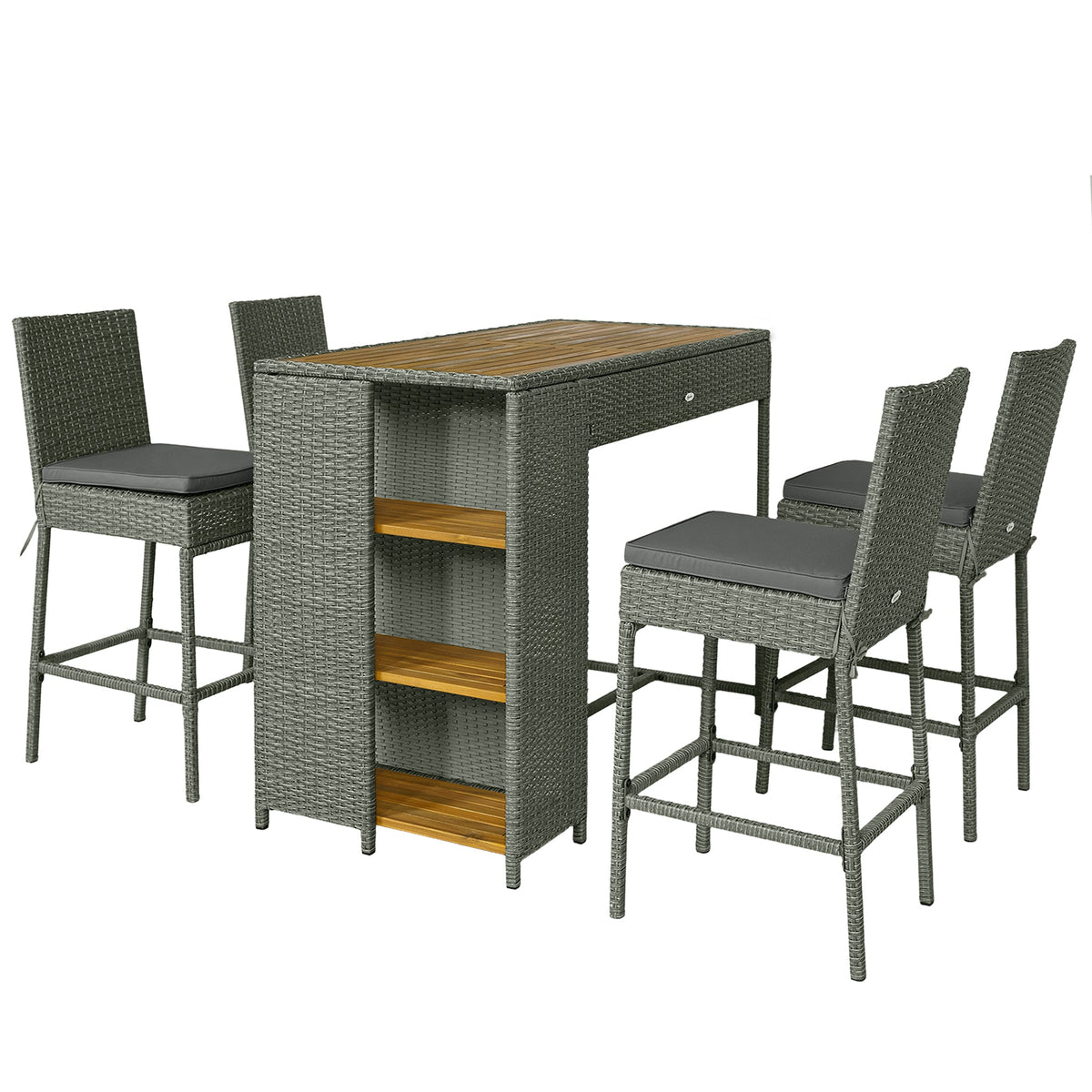 5 Piece Outdoor Bar Set with Storage Table and Cushions, Gray — product view 2
