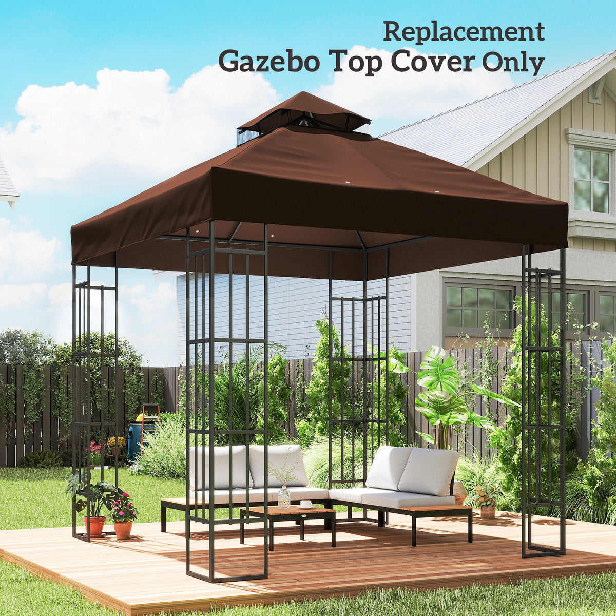 10' x 10' 2-Tier Gazebo Replacement Canopy Top Cover, Coffee — product view 3