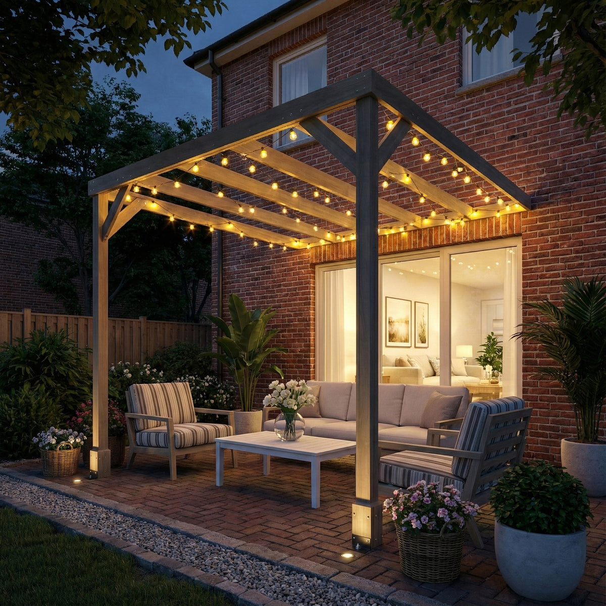 PerArbor 2.4 x 2.4m Lean-To Wooden Pergola Kit, Light Brown — product view 4
