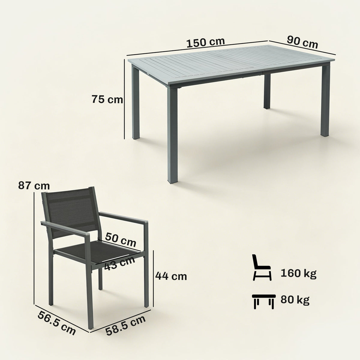6-Seater Acacia Wood Top Dining Set with Stackable Texteline Chairs, Grey — product view 5