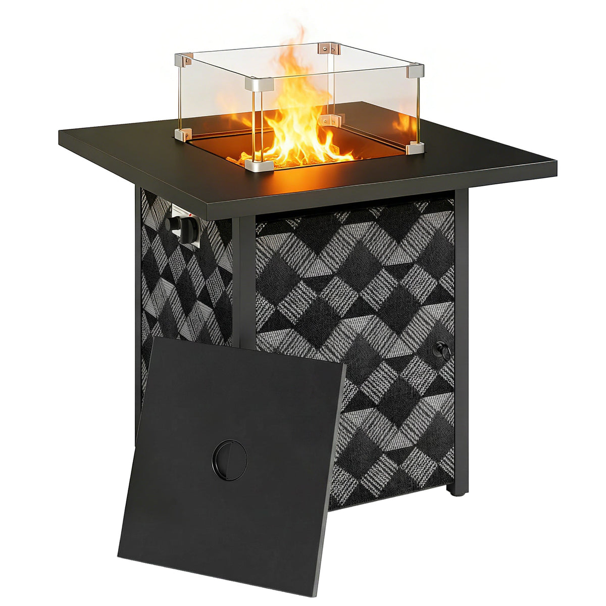 12 KW Square Propane Gas Fire Pit Table with Wind Guard, Black — product view 1