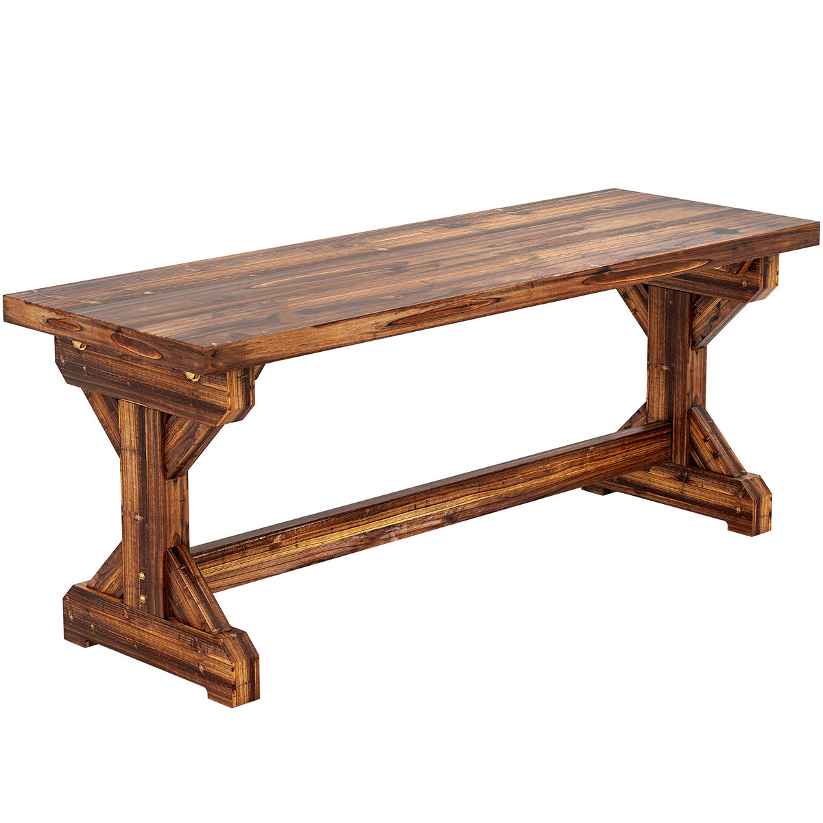 2-Person Outdoor Wooden Bench with Farmhouse X-Shaped Base, Carbonized — product view 1