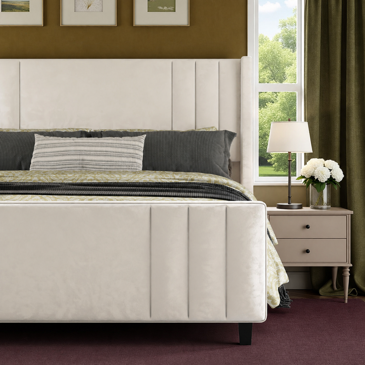 Grevane Kintail Velvet Channel Tufted Bed — product view 3