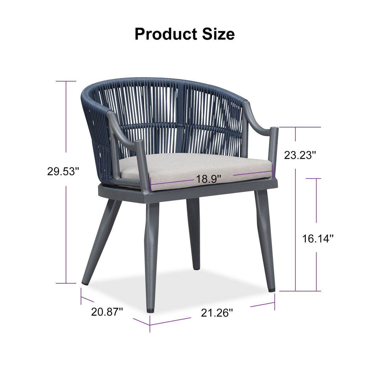 PURPLE LEAF Outdoor Dining Chairs Set of 2 Modern Furniture Chairs with Comfortable Cushions and Aluminum Frame for Outdoor, Indoor, or Kitchen — product view 6