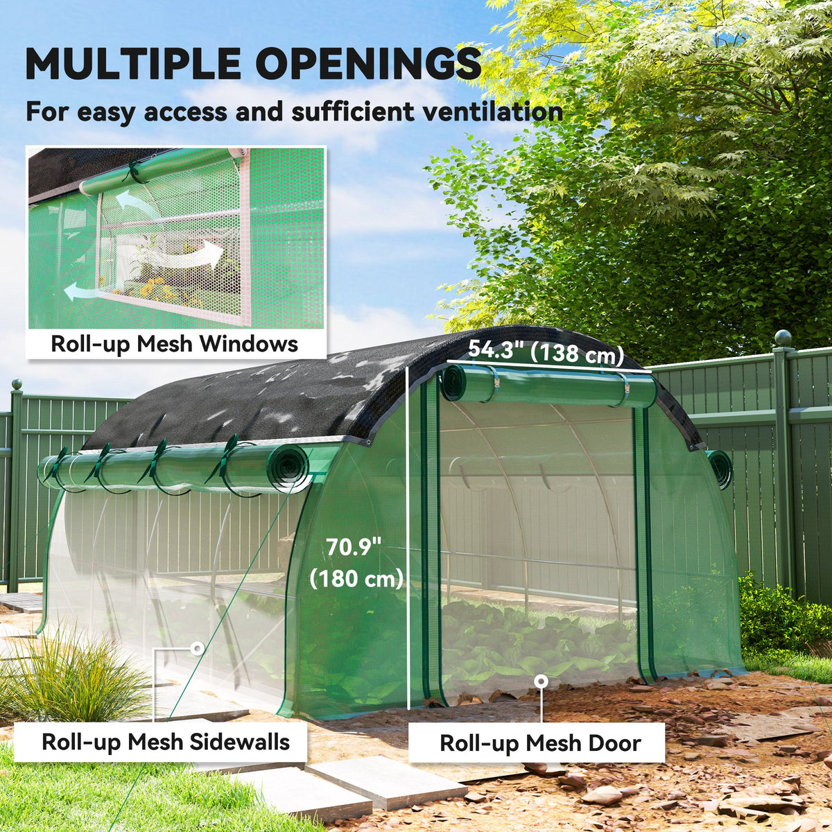 10' x 13' x 6.5' Walk-in Tunnel Greenhouse with 2 Doors, Green — product view 7