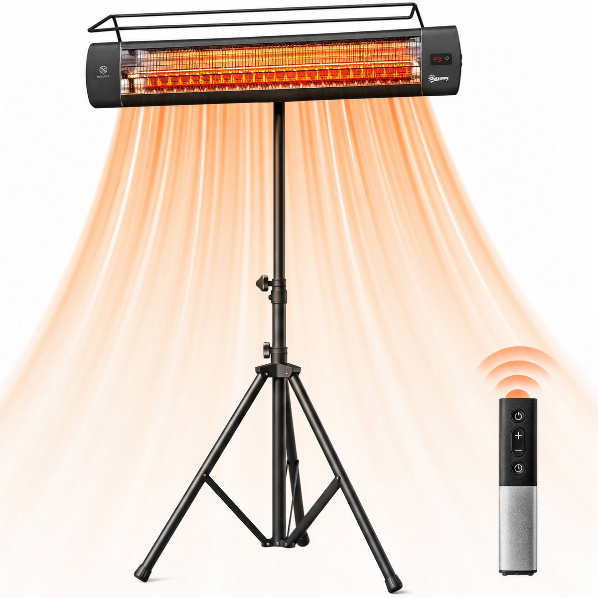 1500W Infrared Standing Patio Heater with Tripod, IP65, 3 Heat Levels, Black — product view 1