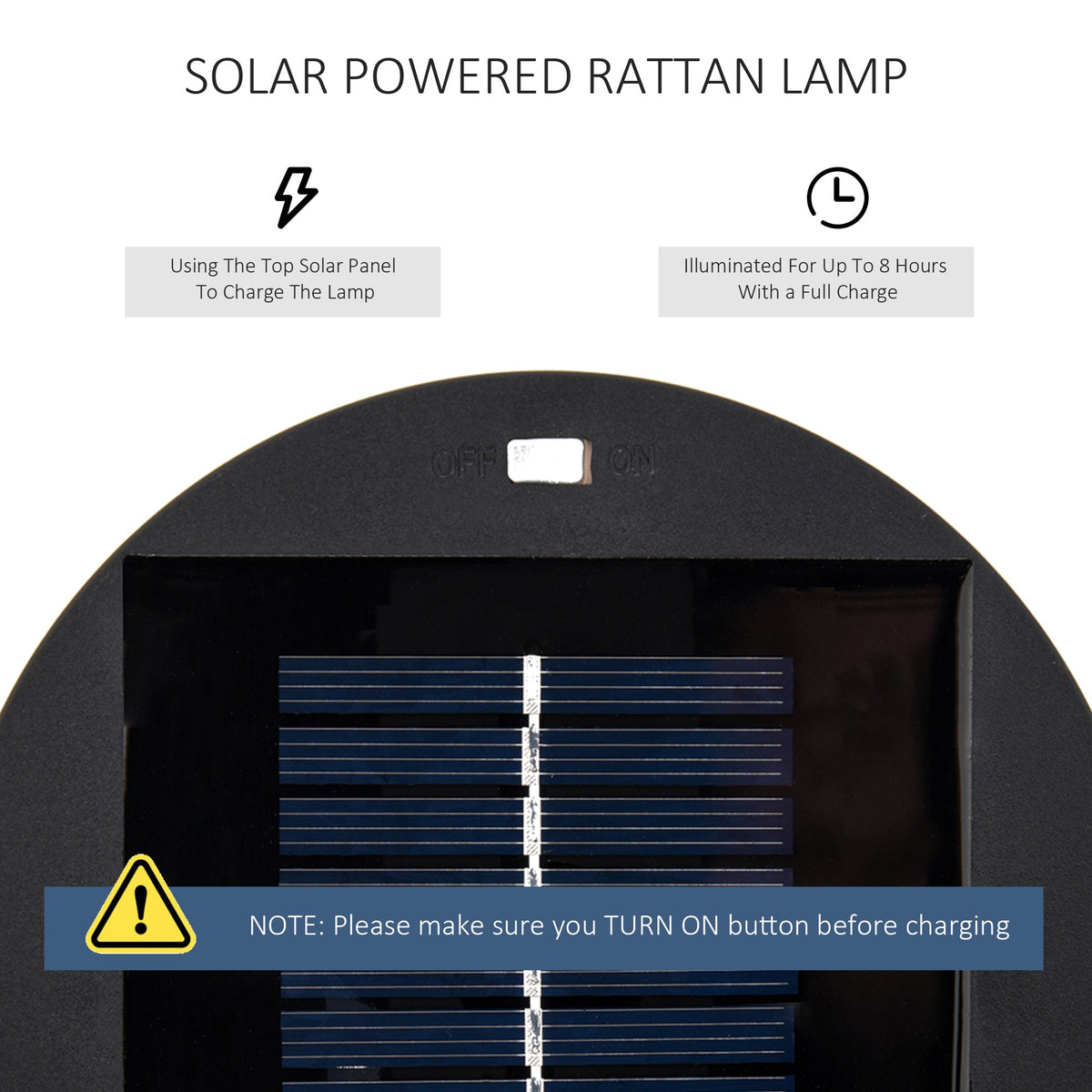 24" Wicker Solar Floor Lamp with Auto On/Off LED Lights, Black — product view 7