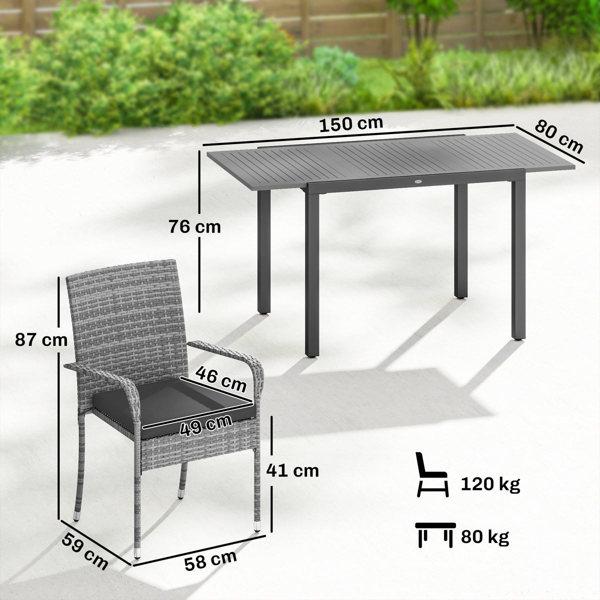 7-Piece Rattan Dining Set with Extendable Acacia Table and 6 Cushioned Chairs — product view 5
