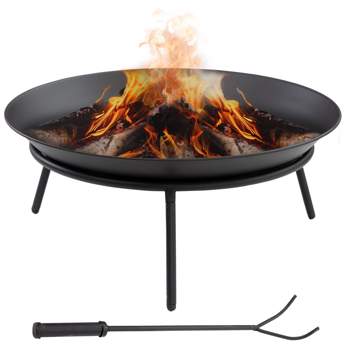 Dia. 47 x 21 cm Portable Outdoor Fire Pit with Poker, Black — product view 2
