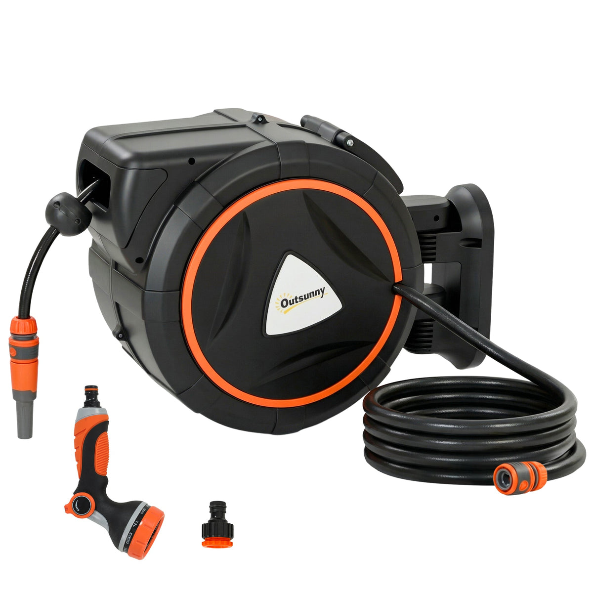 23+2m Retractable Wall Hose Reel with Auto Retraction & 12-Pattern Nozzle, Orange — product view 2