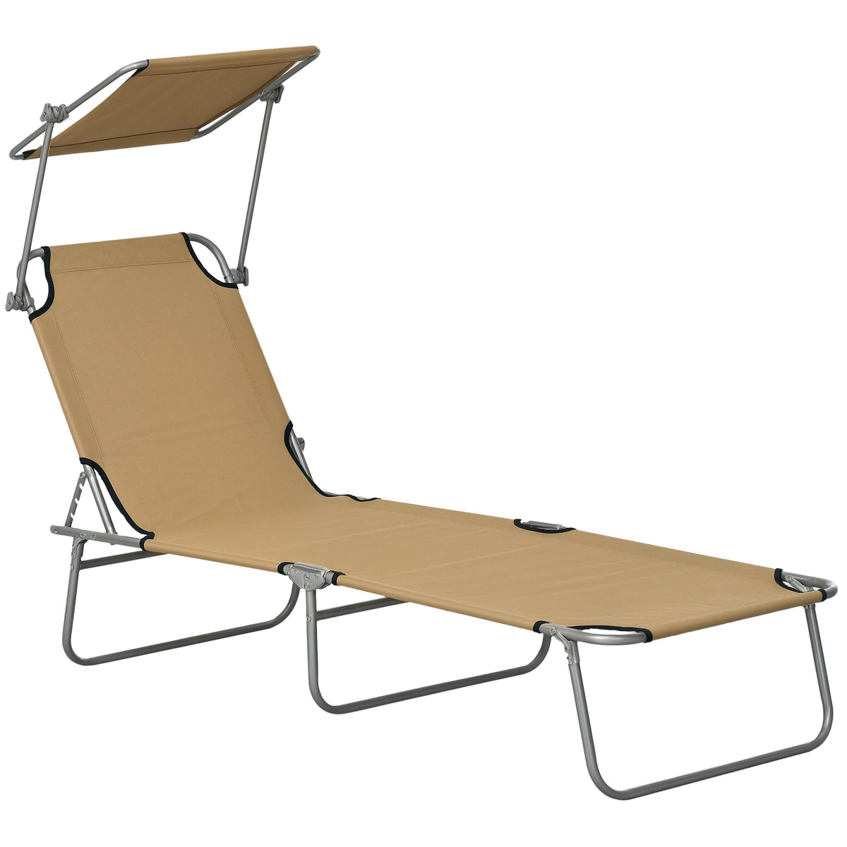 Adjustable Folding Lounge Chair with Sun Shade, Brown — product view 1