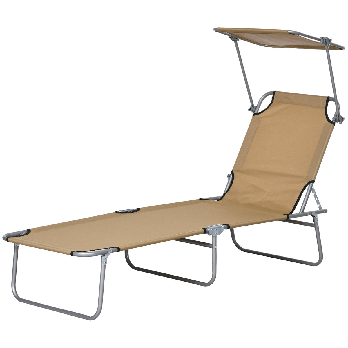 Adjustable Folding Lounge Chair with Sun Shade, Brown — product view 2