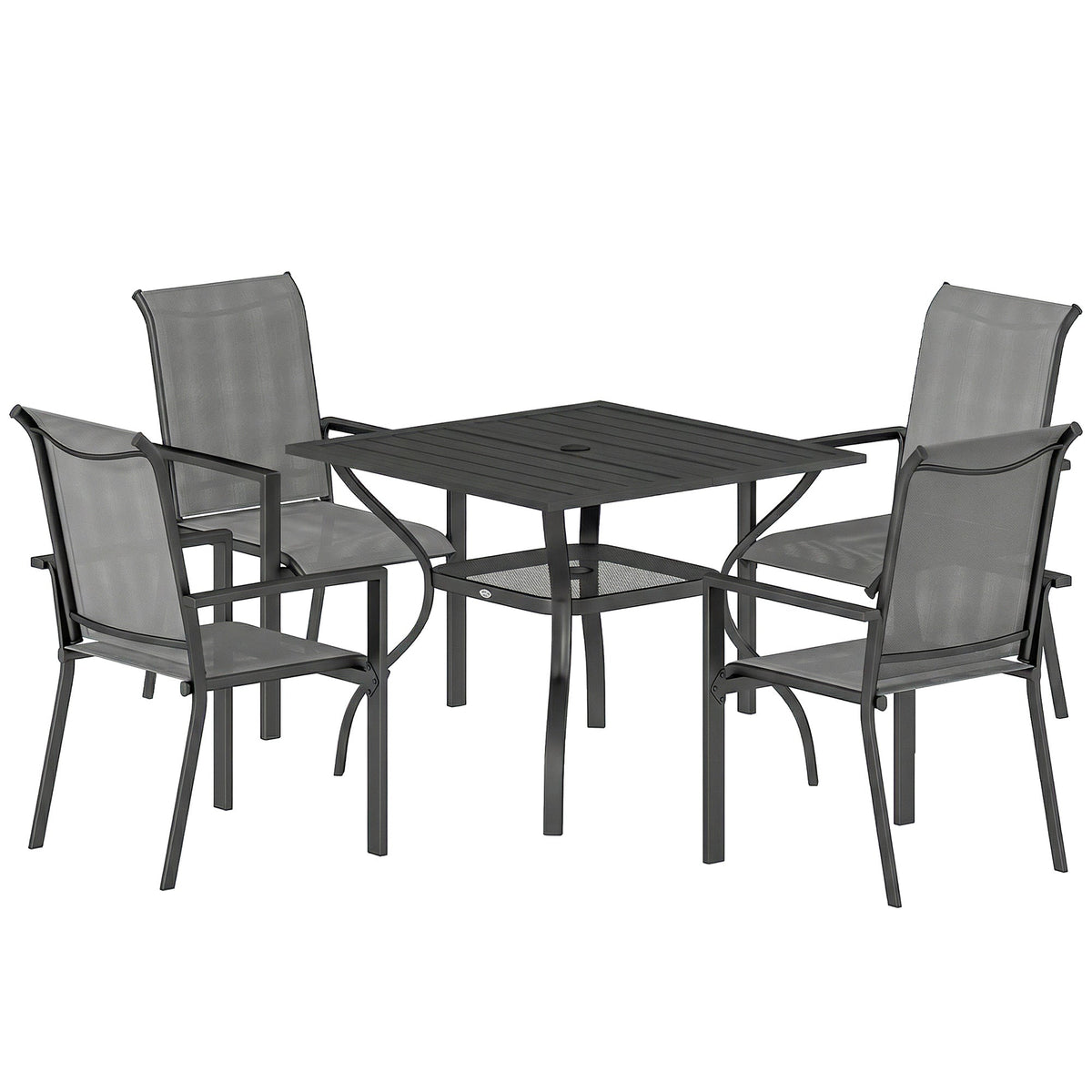 5 Piece Garden Dining Set with Stackable Chairs and Parasol Hole, Dark Grey — product view 2