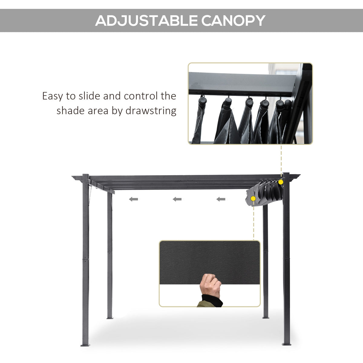 3 x 3m Pergola with Retractable Roof & Aluminium Frame, Dark Grey — product view 6