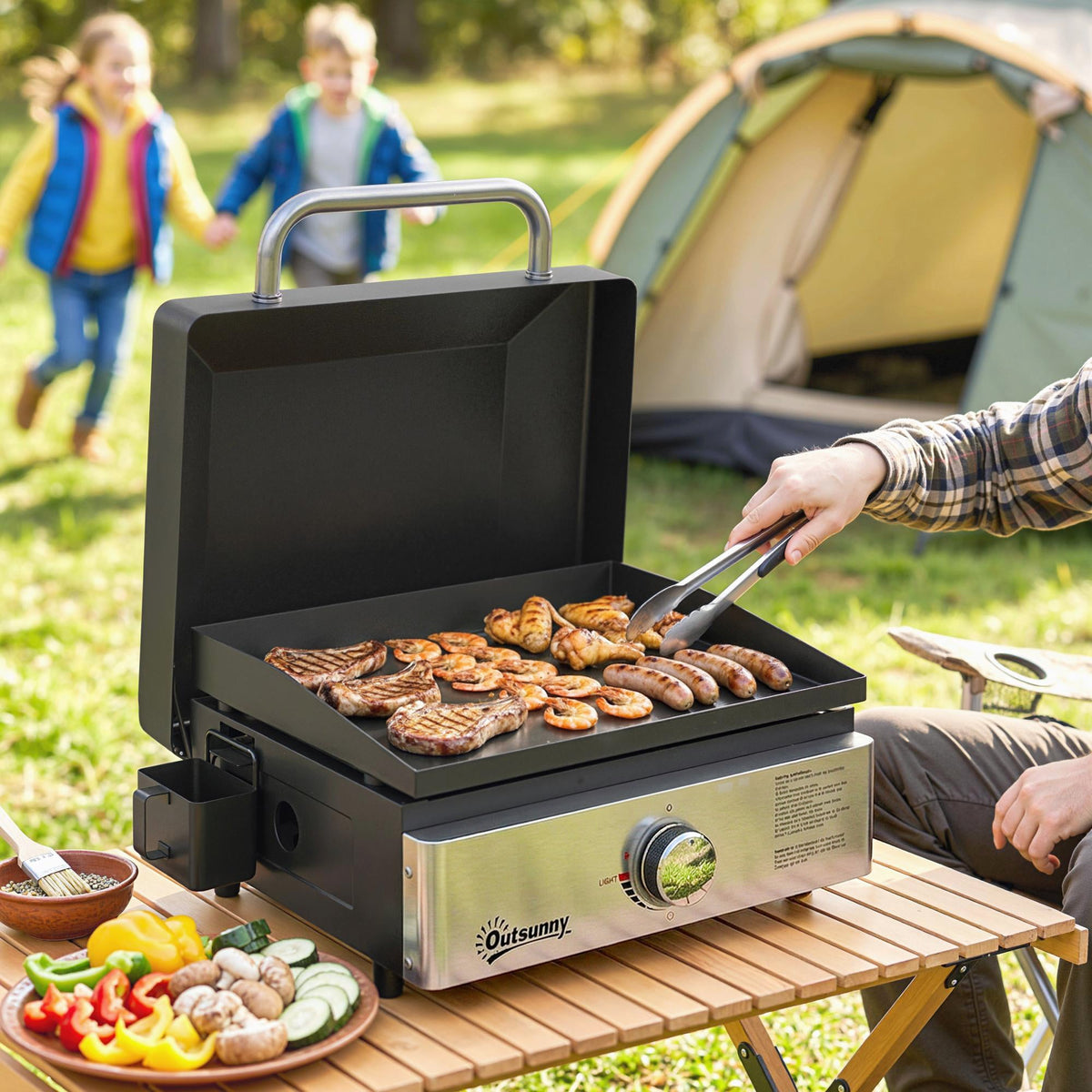 Portable Gas Plancha Grill 3.5 kW, Tabletop Griddle with Grease Cup, Black — product view 4