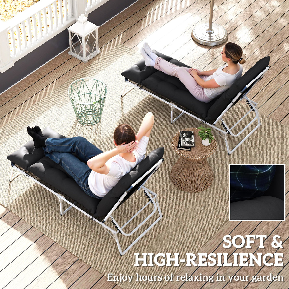190x56x10cm Sun Lounger Cushions Set of 2 for Loungers, 220gsm UPF20+ Black — product view 7