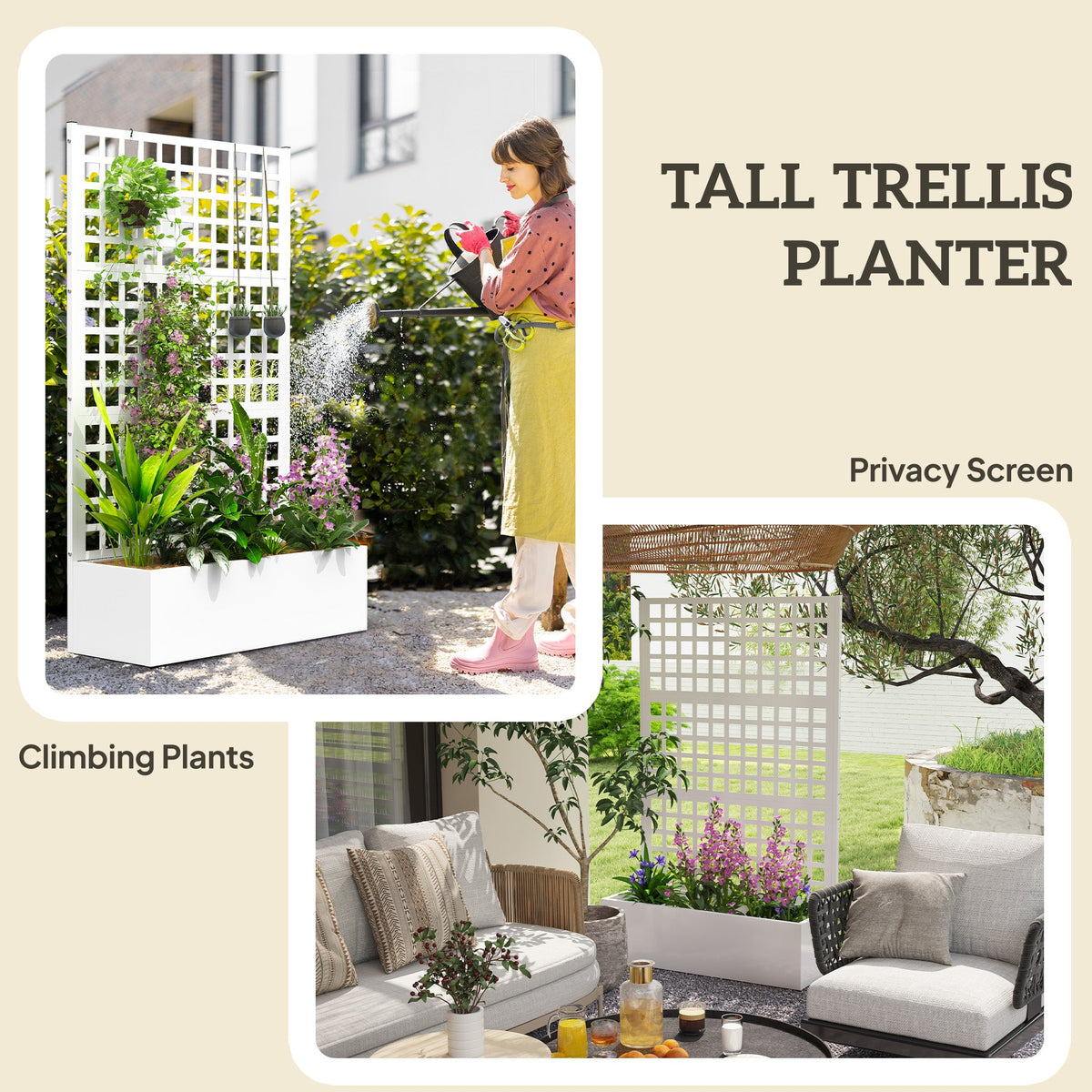 43" x 16" x 70" Raised Garden Bed with Trellis and Privacy Screen, White — product view 7