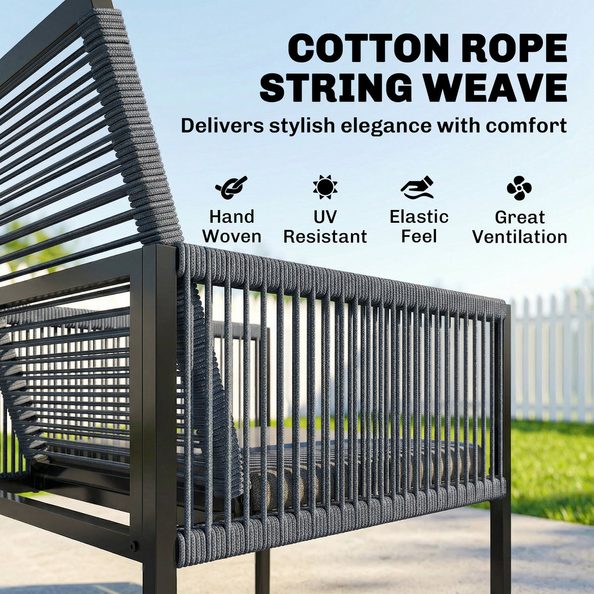 5-Piece Dark Grey Rattan Dining Set with Tempered Glass Top & Foldable Chairs — product view 7