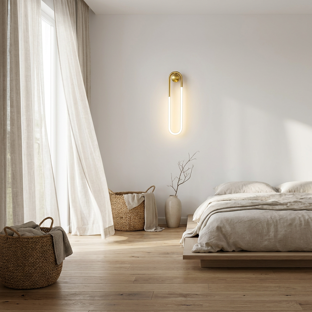 Rovan | Curved Loop Brass Wall Lamp Minimalist Bedside Reading Light — product view 5