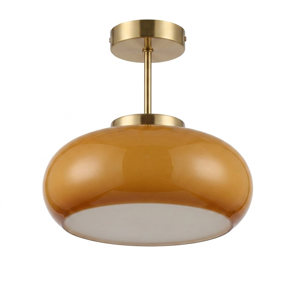 Marlowe | Vintage Brass Amber Glass Semi Flush Mount Ceiling Light for Hallway and Kitchen — product view 1