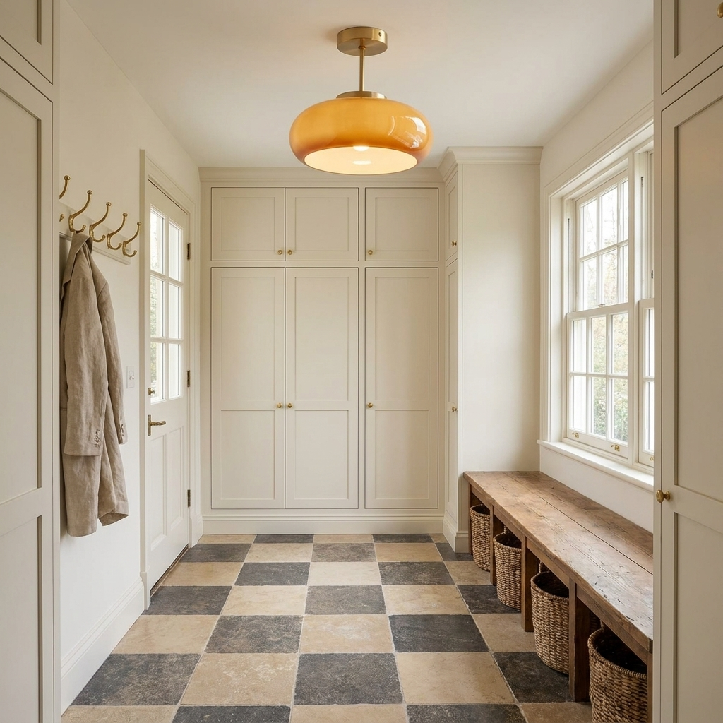 Marlowe | Vintage Brass Amber Glass Semi Flush Mount Ceiling Light for Hallway and Kitchen — product view 5