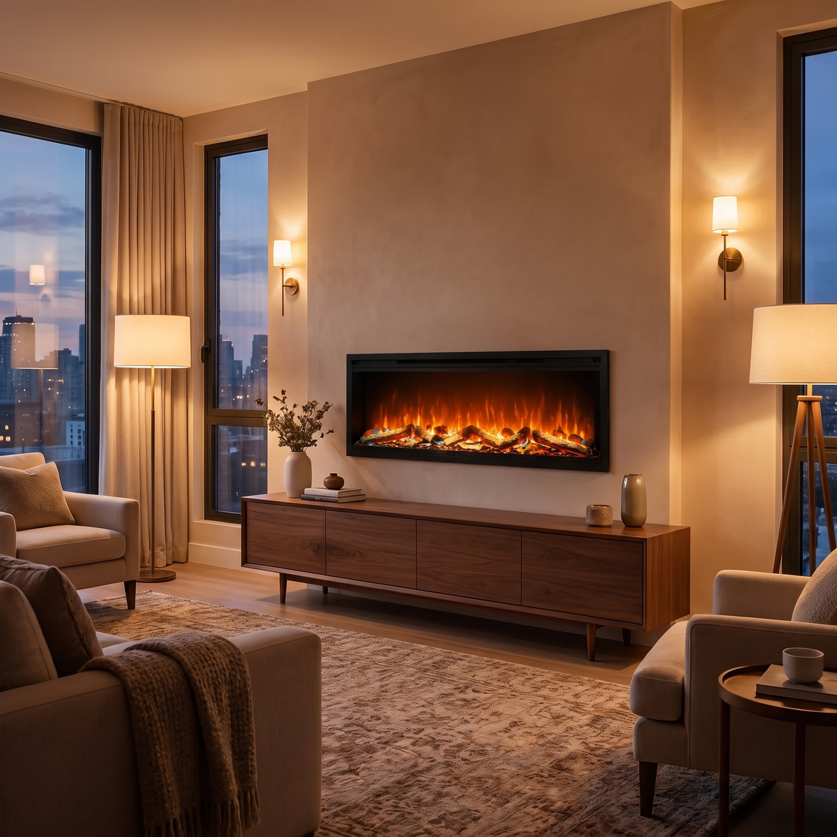 50 Inch Linear Electric Fireplace, Recessed & Wall Mounted Fireplace Heater with Crystal Log Set, Adjustable Flame Color, 750W/1500W, Timer & Remote — product view 1