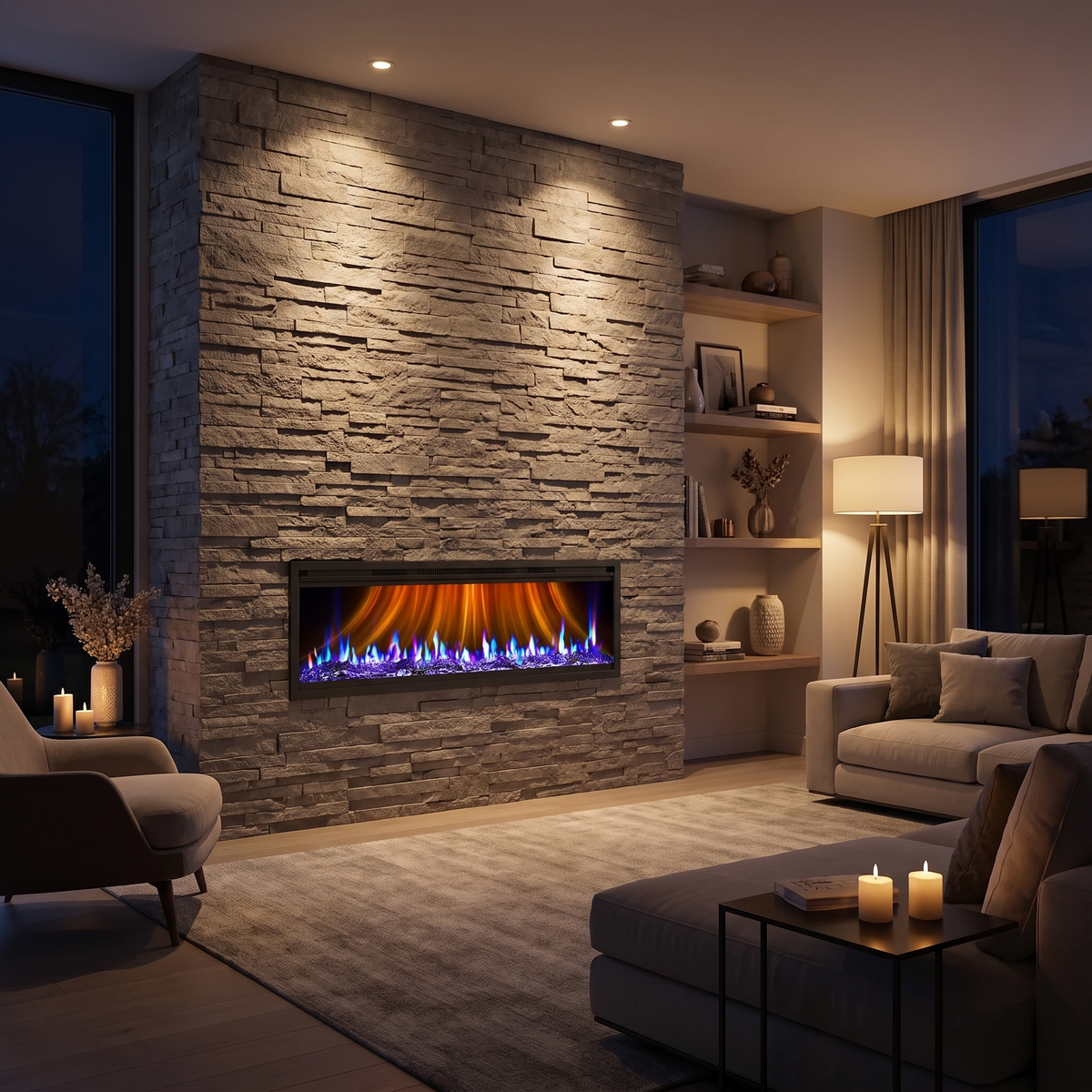 Ultra-Slim Wall Mounted Electric Fireplace, Recessed Linear Fireplace Heater 5000 BTU with Remote & Timer — 42, 50, 60, 68 Inch — product view 1