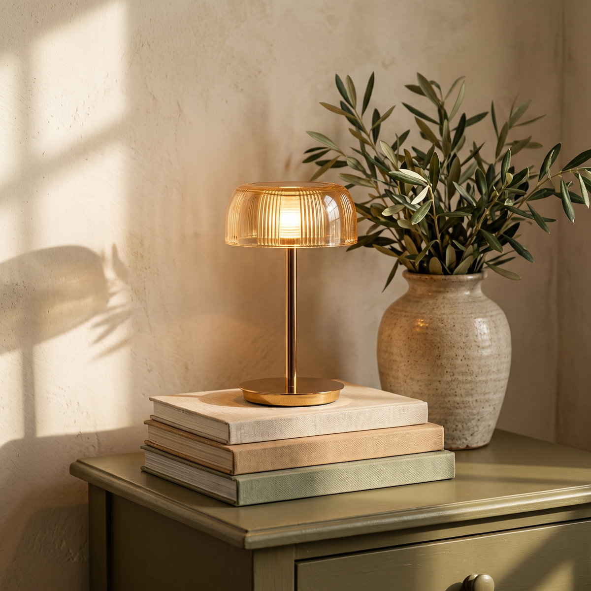 Calder Fluted Glass Cordless Table Lamp Touch Dimmable Bedside Light — product view 4