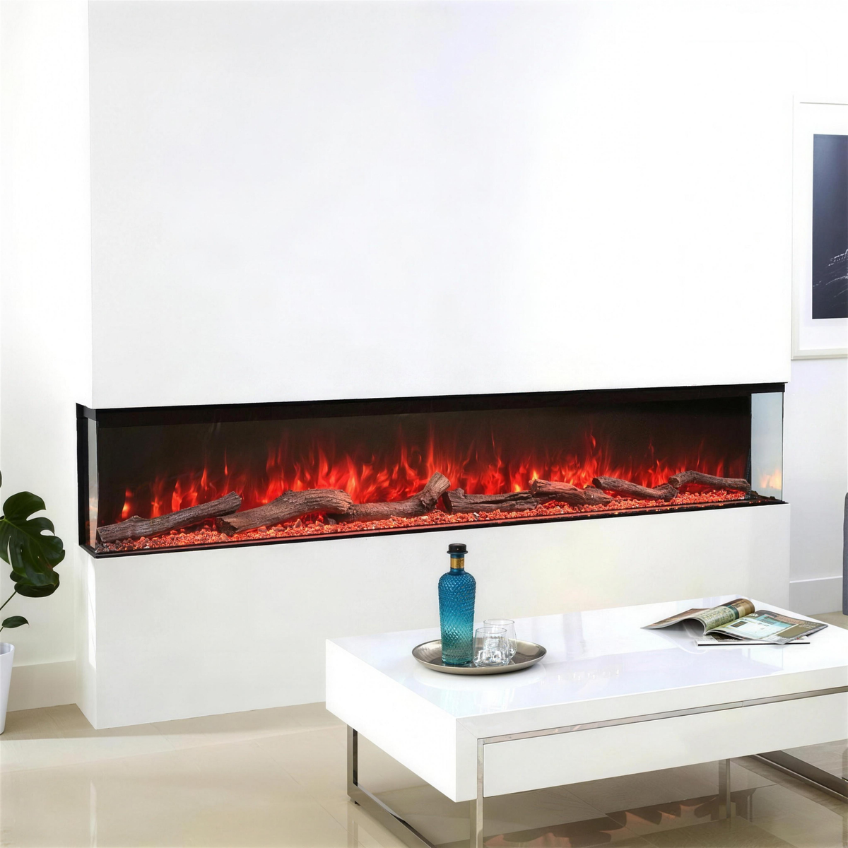 Linear Electric Fireplace Insert in 40, 50, 60 and 72 Inch Widths, Recessed Media Wall Firebox with LED Flames and 1-9 Hour Timer — product view 1