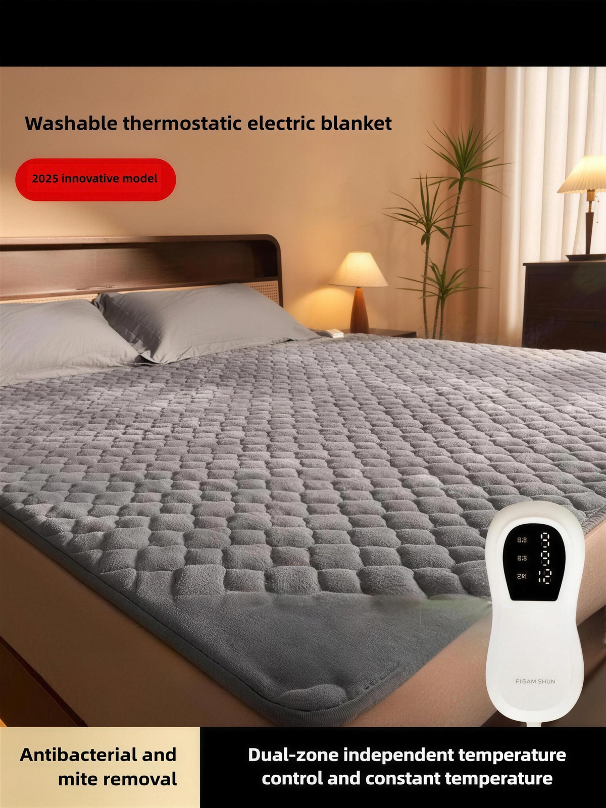 Washable Carbon Fiber Electric Heated Mattress Blanket, Double Size — product view 2