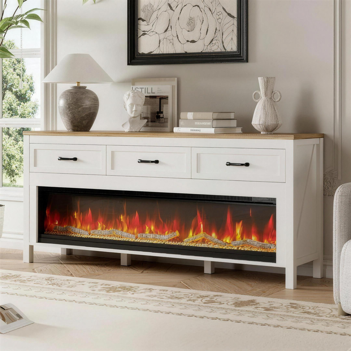 Fireplace TV Stand for 65-75 Inch TVs, Entertainment Center with Electric Fireplace for Living Room — product view 1