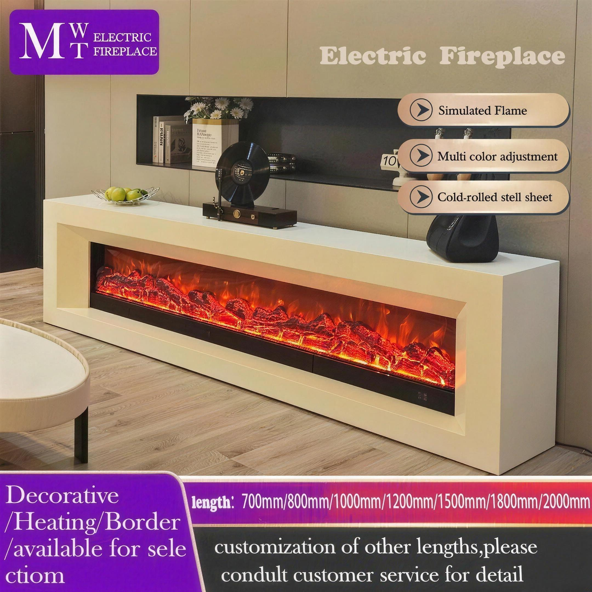 French Style Freestanding Electric Fireplace Cabinet with 3D Flame Insert, Decorative Heater for Living Room — product view 1