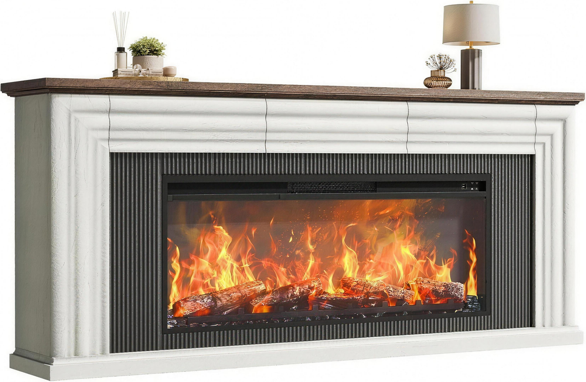 70" Fireplace TV Stand with 42" Electric Fireplace, Farmhouse TV Stand for 65 75 Inch TV, Entertainment Center TV Console — product view 1