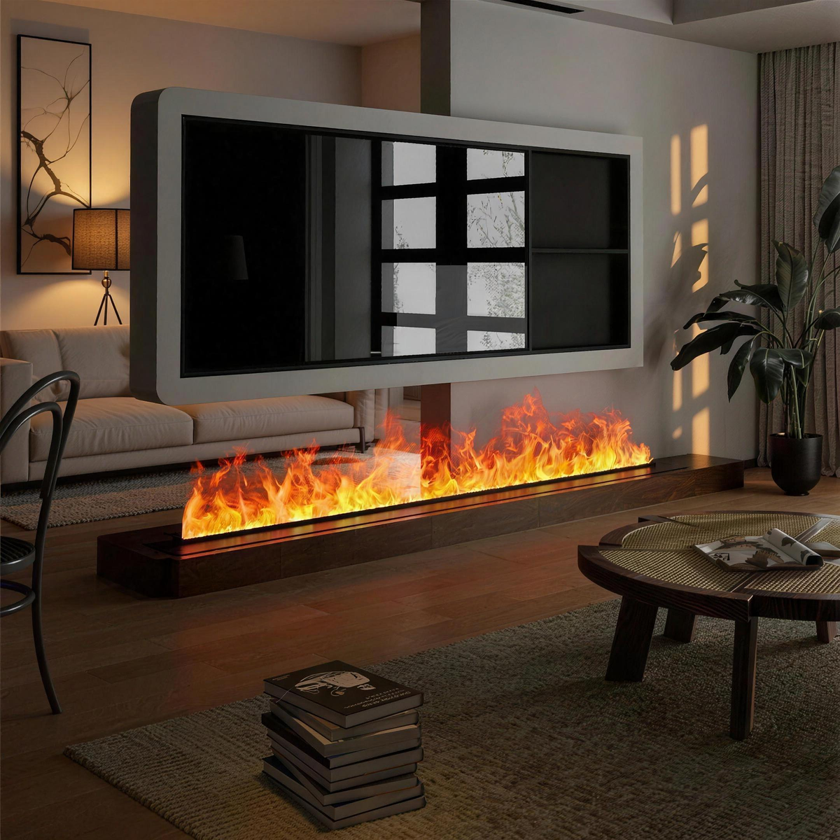 Smart Eco Water Vapor Fireplace with Colorful LED Flame, Large Atomizing Electric Fireplace Insert — product view 1