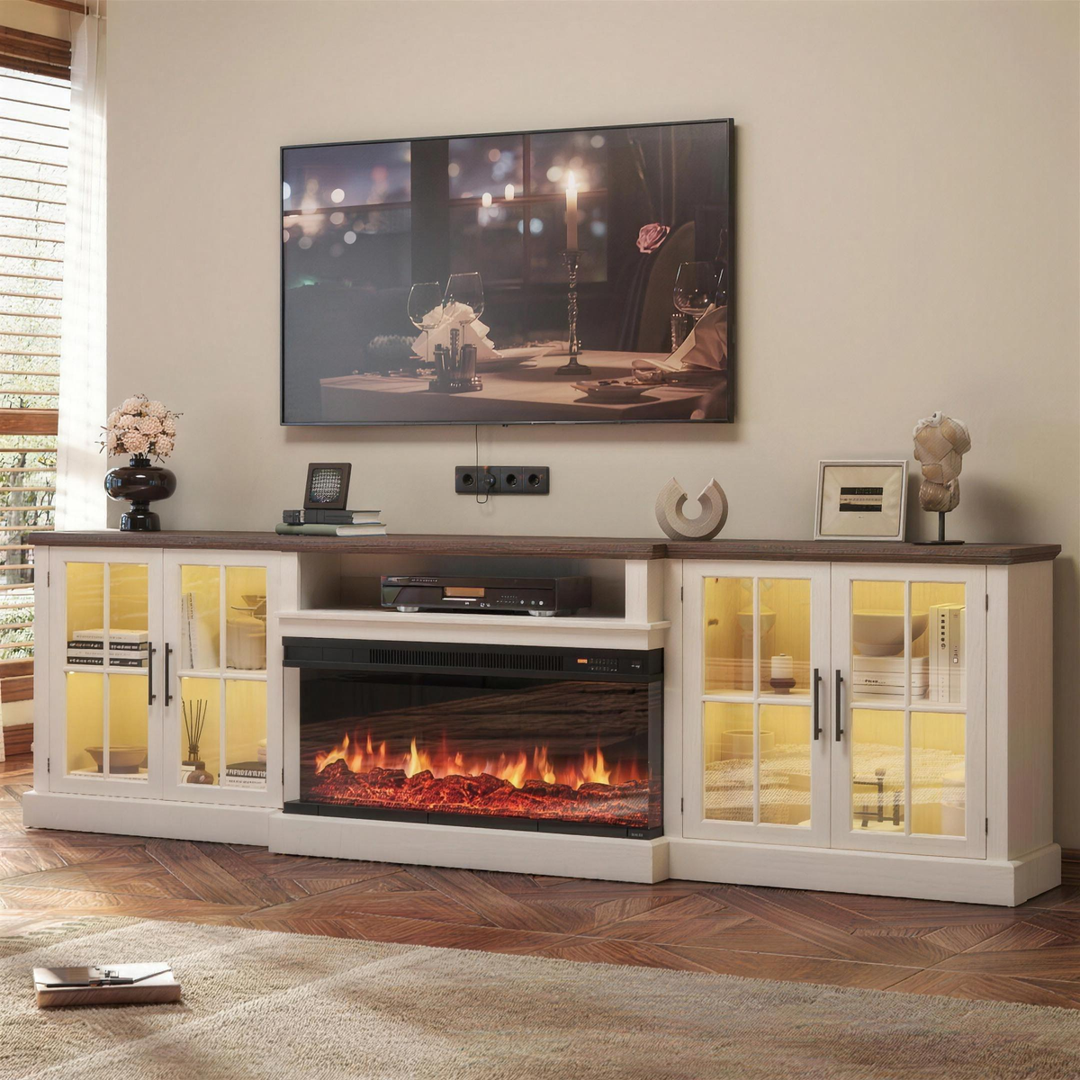 98 Inch Farmhouse Fireplace TV Stand for TVs up to 100 Inch, Entertainment Center with 36 Inch Electric Fireplace & Adjustable Shelves — product view 1