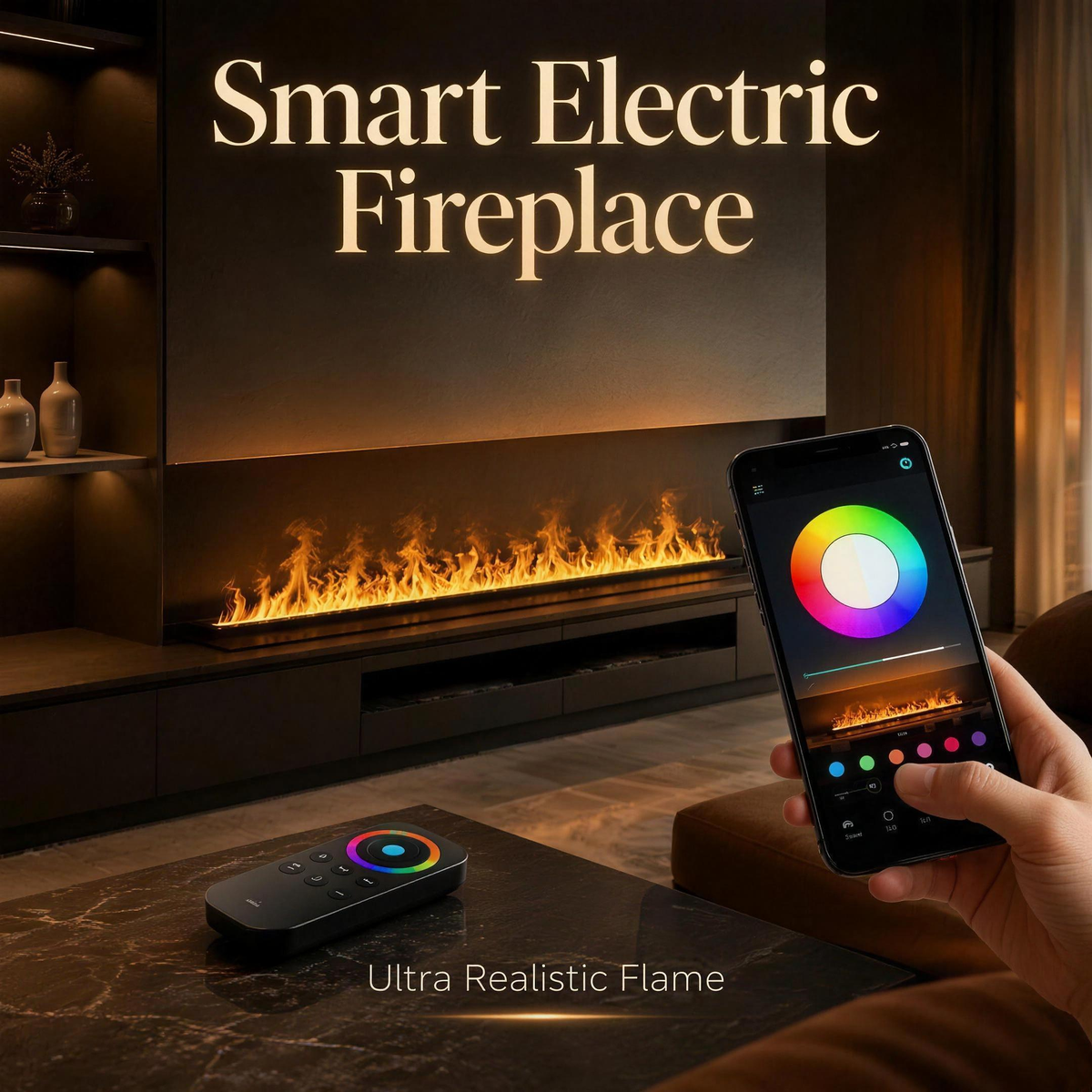 Built-In Electric Fireplace Insert with Realistic LED Vapor Flame Effect, Modern Firebox for Living Room — product view 1