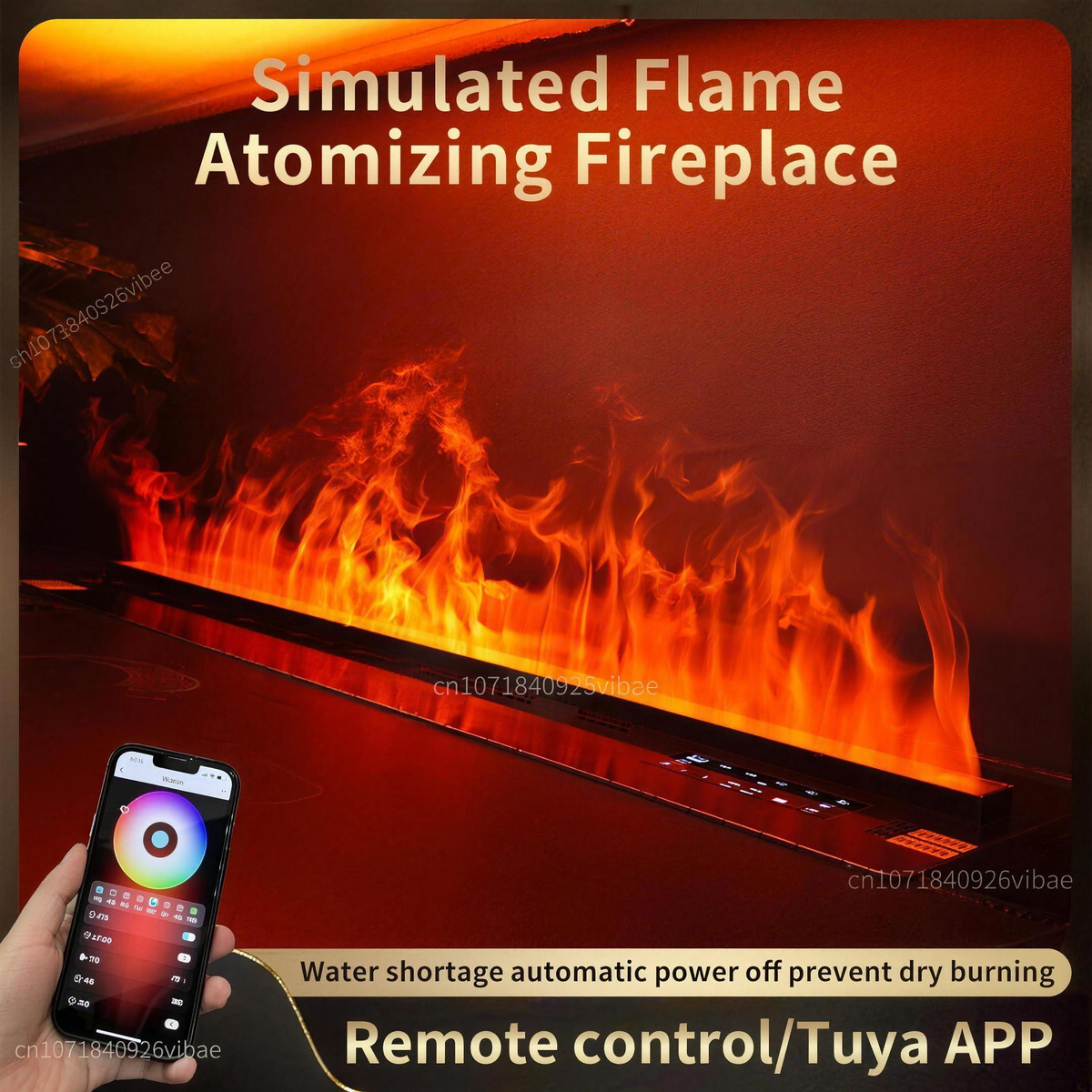 3D Water Vapor Fireplace with Humidifier Function, App-Controlled Steam Flame Electric Fireplace for Living Room & Bedroom — product view 2