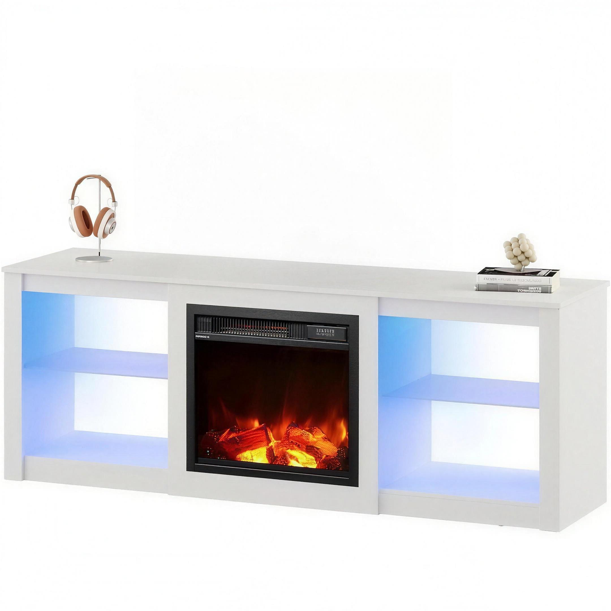 65 Inch Fireplace TV Stand with LED Lights, Modern Electric Fireplace TV Console with Storage — product view 1
