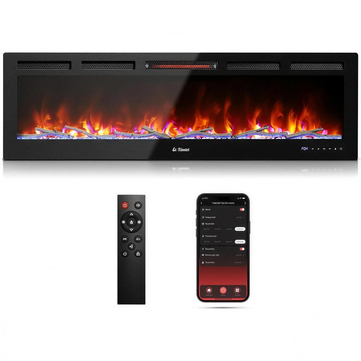 60 Inch Smart Infrared Electric Fireplace with Crackling Sound, WiFi Recessed Fireplace with Realistic Flame & 1500W Heater — product view 2