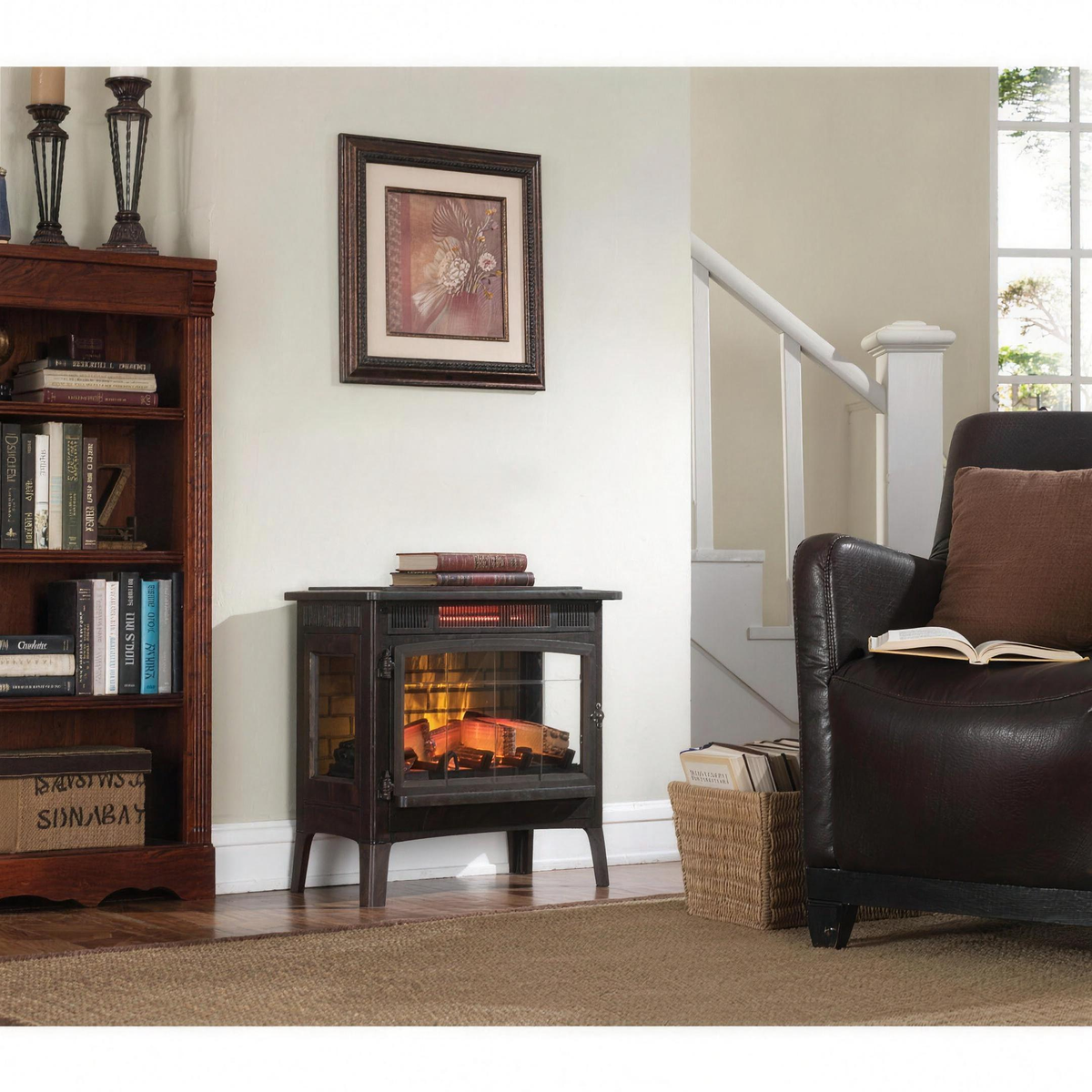Freestanding Electric Fireplace Stove Heater with 3D Flame Effect, Warms Up to 1000 Sq Ft for Living Room & Bedroom — product view 1