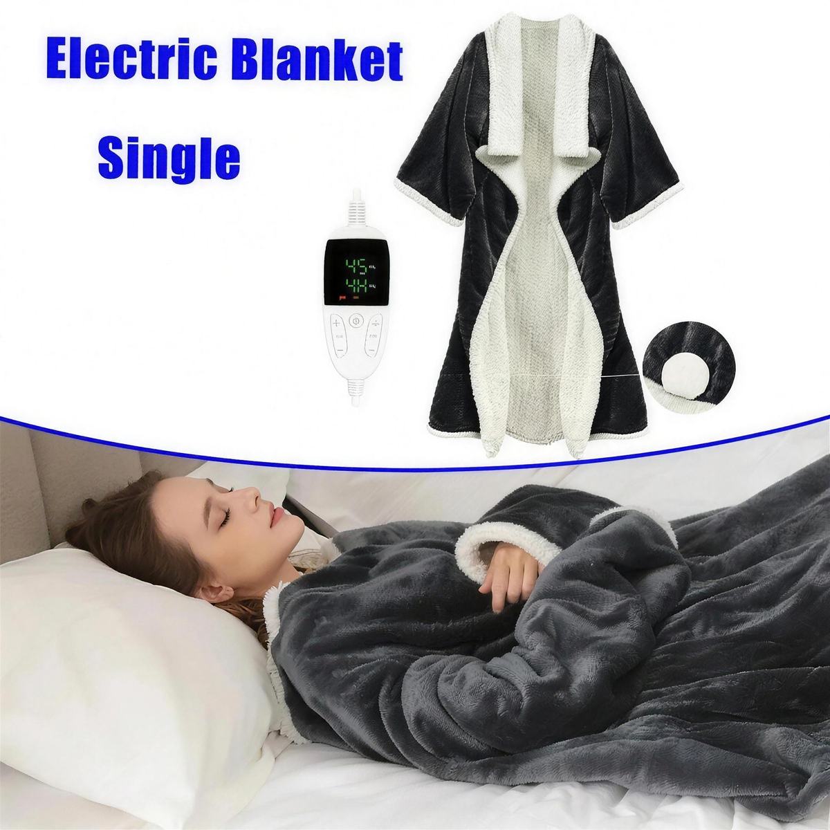 Single Size Electric Heated Blanket with Auto Shut-Off & Adjustable Temperature Control for Bed Warming — product view 1