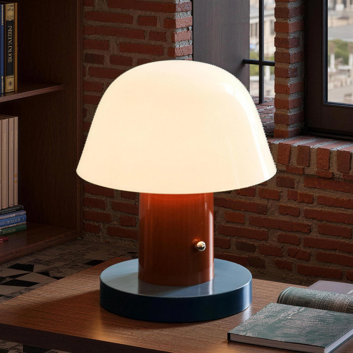 Mushroom Table Lamp with Touch Dimming, Rechargeable Warm Night Light in Piano-Gloss Finish — product view 1