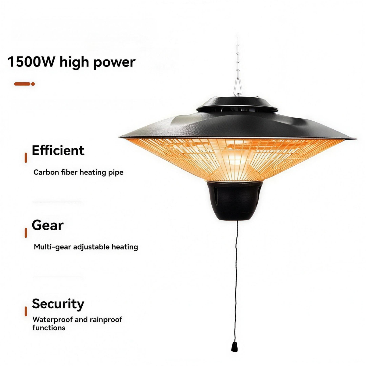 1500W Hanging Electric Patio Heater, Waterproof Outdoor Courtyard Heater for Pergola & Umbrella — product view 1