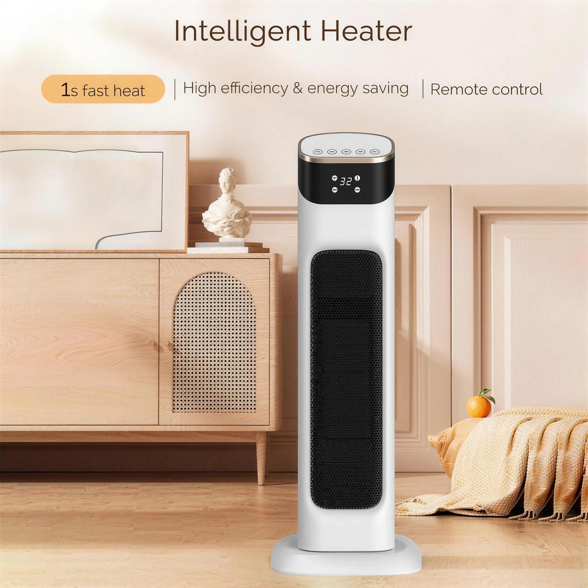 1500W Electric Space Heater, PTC Ceramic Heating, Overheat Protection for Indoor Rooms and Covered Patios — product view 1
