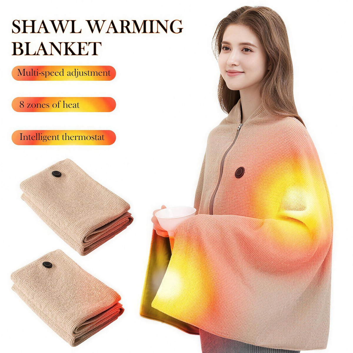 Electric Wearable Heated Blanket, 3 Heat Levels, Machine Washable, USB Powered, Auto Shut-Off and Overheat Protection for Sofa and Bed — product view 1
