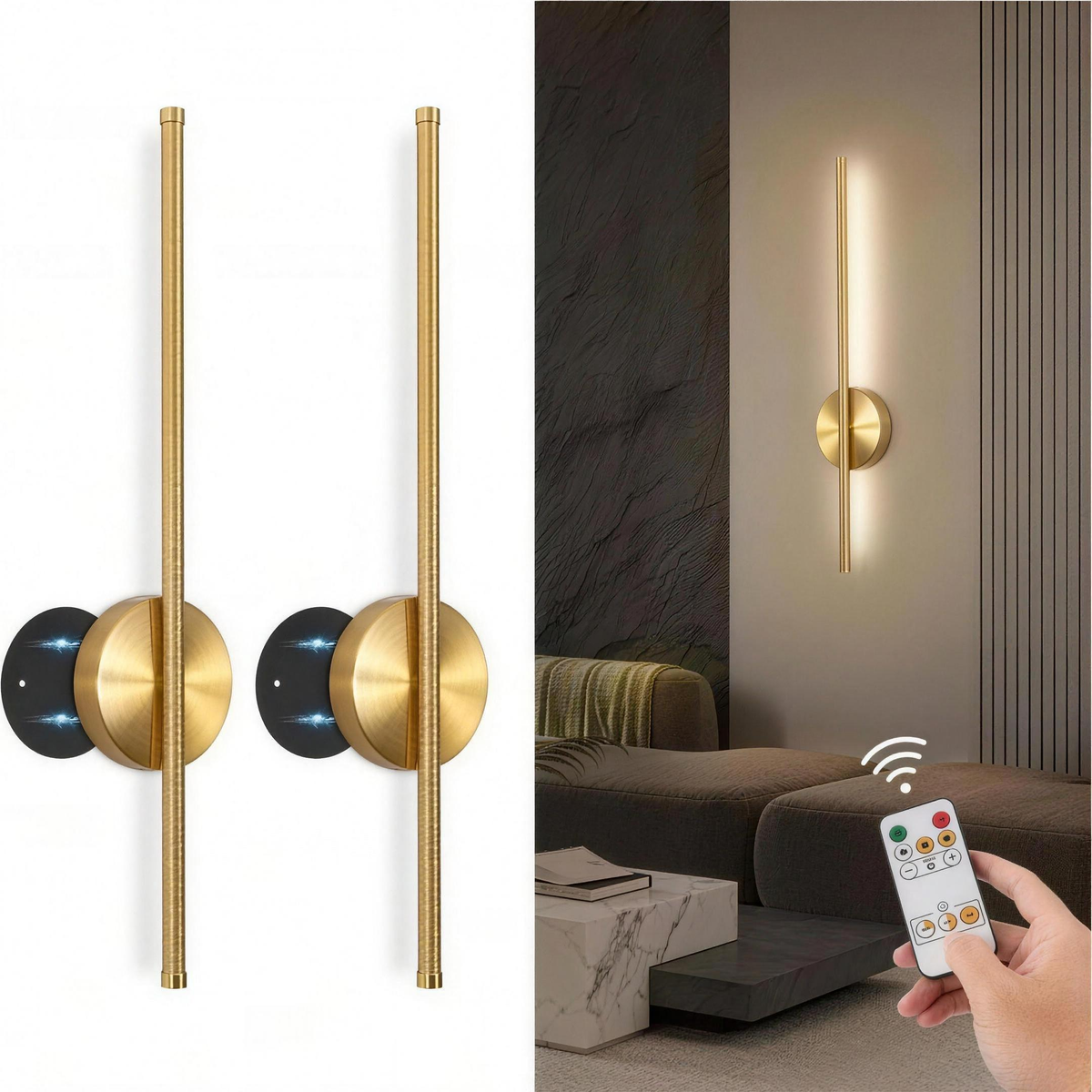 Rechargeable Magnetic Wall Lamp in Black & Gold, Cordless LED Sconce for Bedroom, Hallway & Stairwell — product view 1