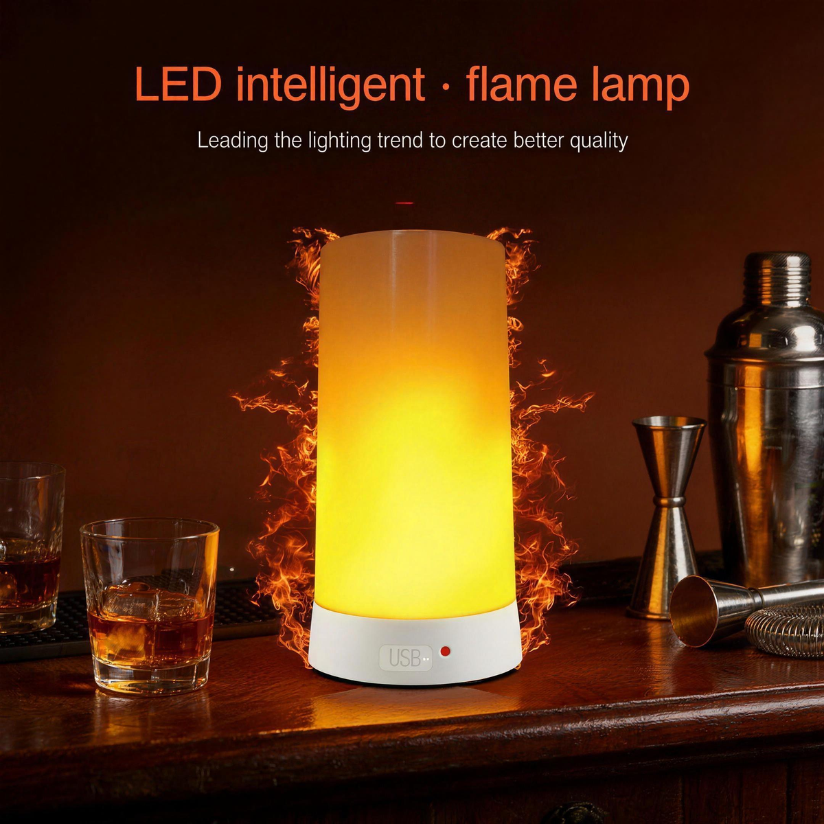 LED Simulated Flame Table Lamp, Romantic Flickering Night Light for Bedroom, Living Room & Dinner Table Ambience — product view 1
