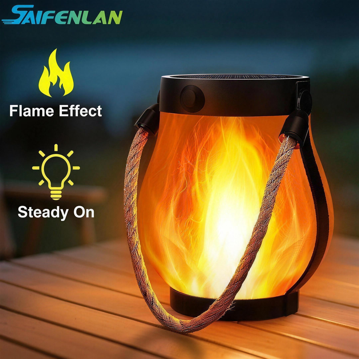 Solar Flickering Flame Lantern with Rope Handle, Solar & USB Rechargeable Hanging Light for Garden, Yard & Holiday Decor — product view 2